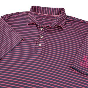 Johnnie-O JMP01900 Polo Shirt Mens XL Navy Pink Striped Mt Hawley Golf Logo